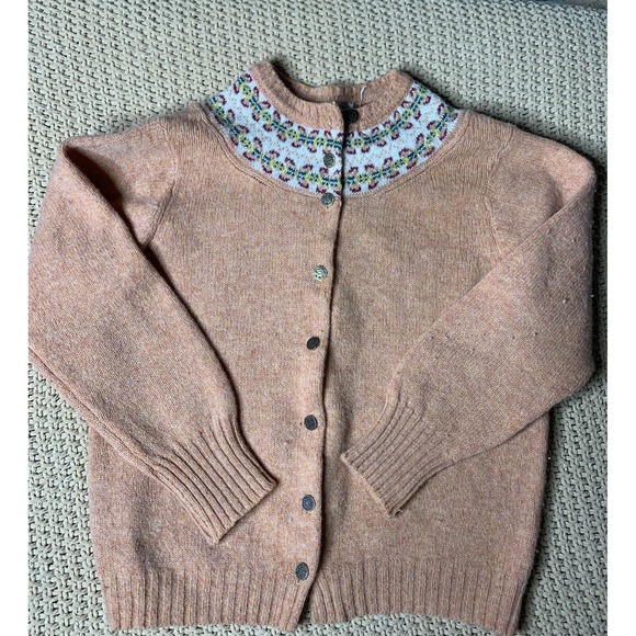 Women's S Colebrook VTG Peach Granny Wool Button Down Cardigan Cottage Unique - Picture 1 of 7